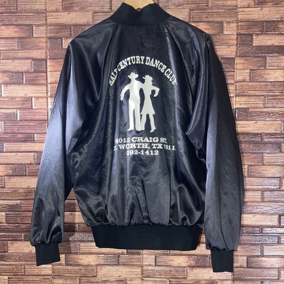 Vtg 80’s Auburn Sportswear Large Black & White Unisex Satin BomberJacket W/ Logo - Picture 2 of 9